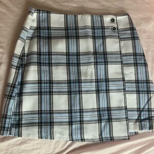 BLUE RAIN PLAID MINI SKIRT